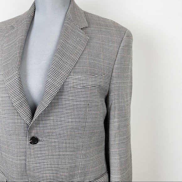 Vintage Boyfriend Blazer Academia Padded Shoulder Houndstooth Wool - Picture 3 of 14